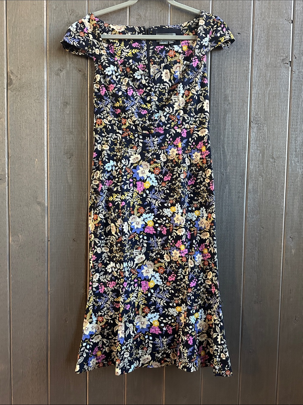 Anthropology- women’s Black Floral Midi Dress - Floral Print